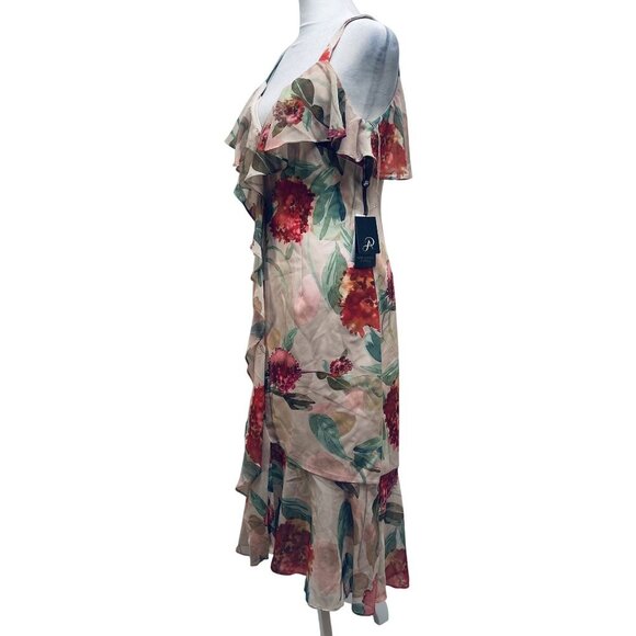 Adrianna Papell Womens Midi Ruffled Sleeveless Dress Size 4 Floral Pattern - Picture 7 of 11